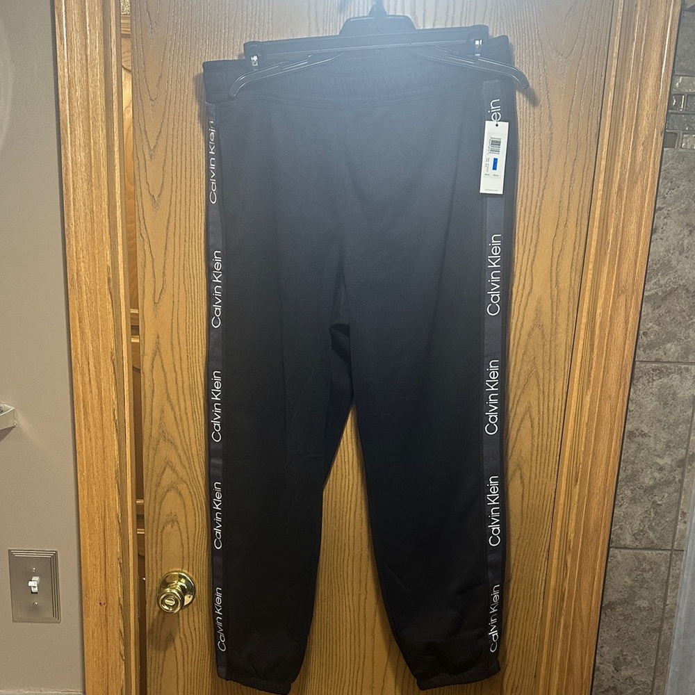 Calvin Klein Black Sweatpants with Logo Stripes